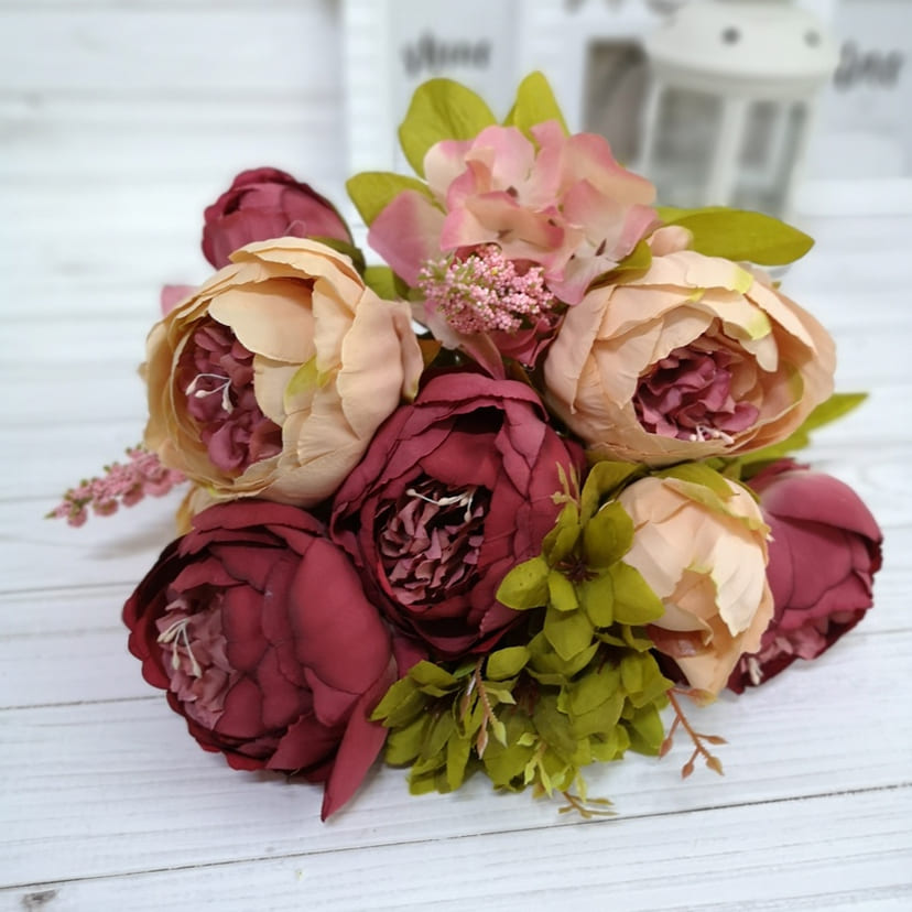 Искусственные цветы в Севастополе | Цветы искусственные «Пионы», персиково-малиновые, букет