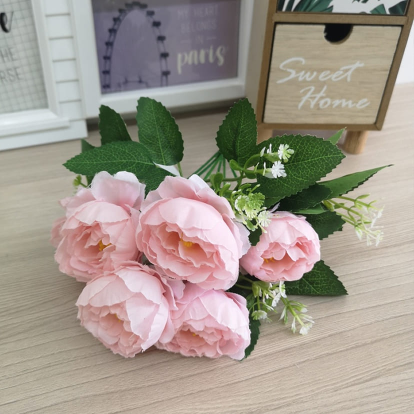 Искусственные цветы в Севастополе | Цветы искусственные «Минипиончики с гипсофилой», нежно-розовые, букет