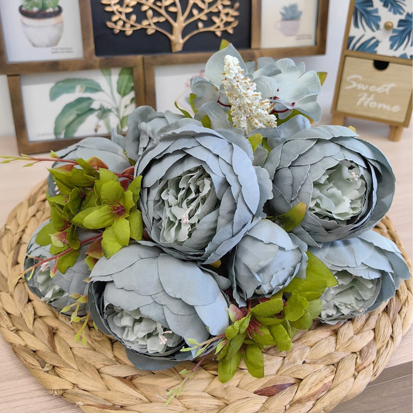 Искусственные цветы в Севастополе | Цветы искусственные «Пионы», серо-голубые, букет